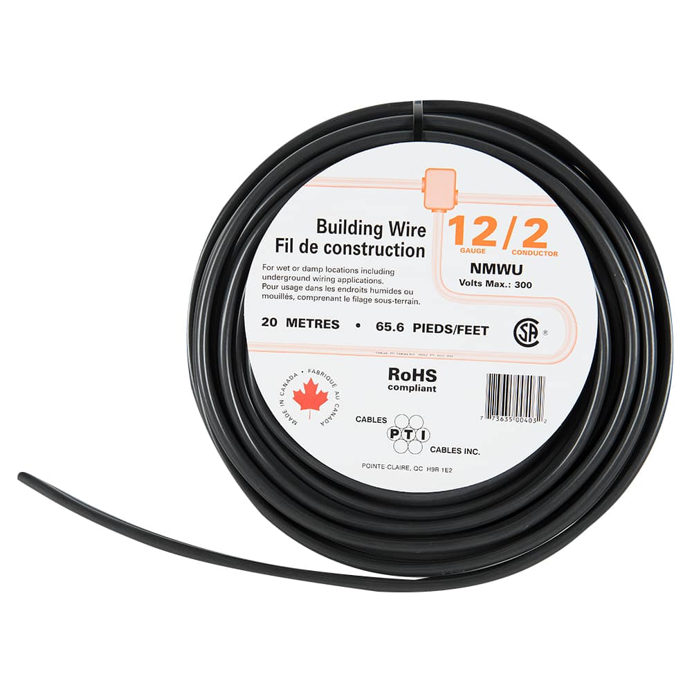 Fil électrique d'extérieur NMWU 12/2 noir 20&nbsp;m
