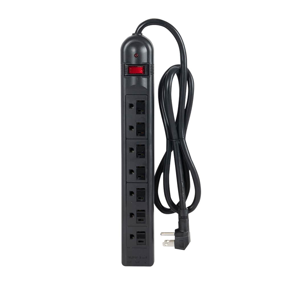 7-Outlet Power Bar Black 4 ft.