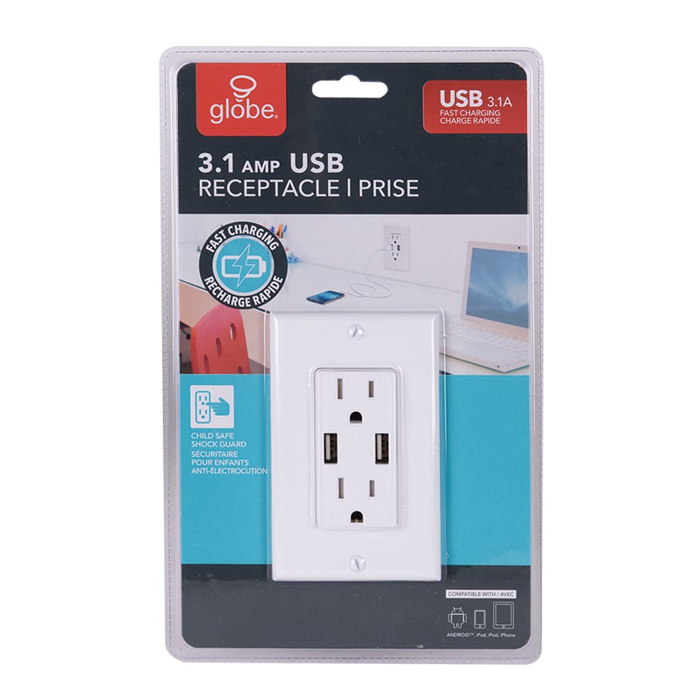 Prise de courant 15 A sécurisée + 2 prises USB avec plaque