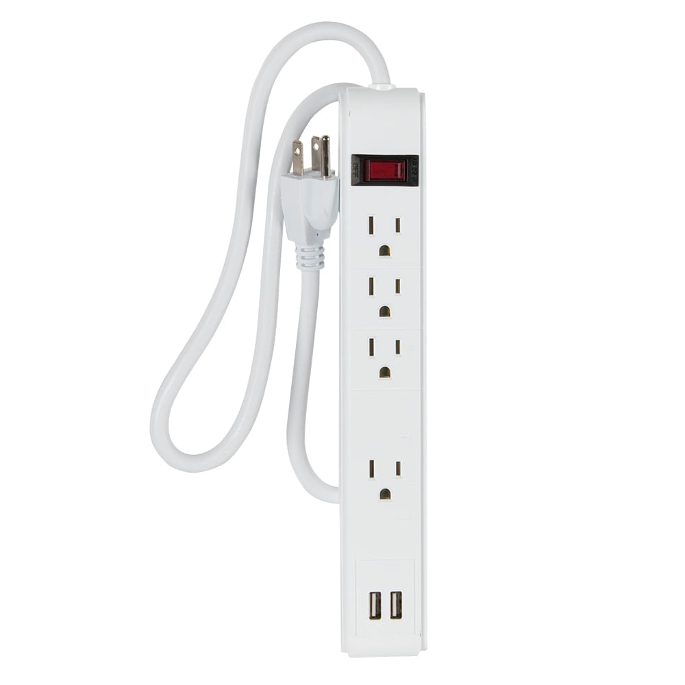 Barre d'alimentation blanche à 4 prises et  2 ports USB 3 pi