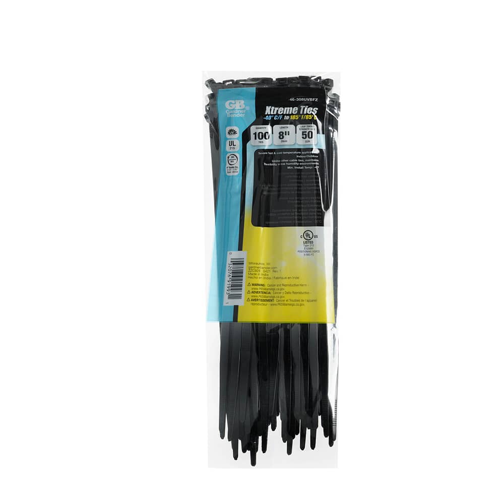 Attaches autobloquantes pour fils 8 po Xtreme -40&nbsp;°C noir Pqt/100