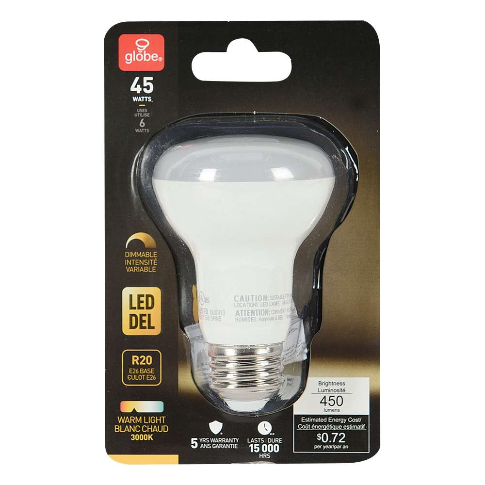 Ampoule DEL R20 blanc chaud 6 W