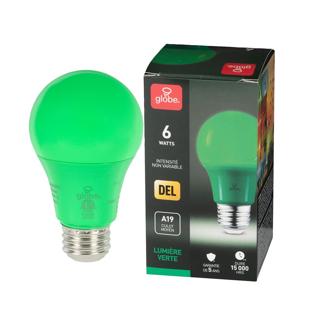 Ampoule DEL A19 vert 6 W