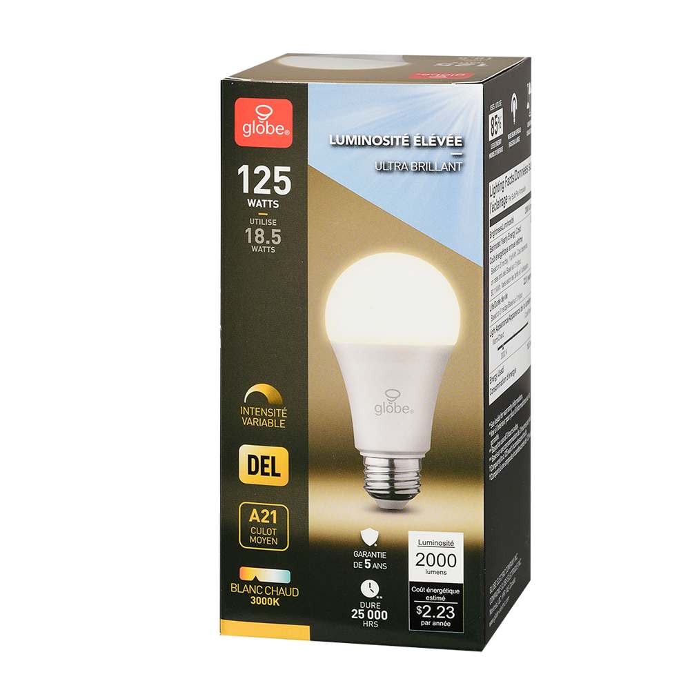 A21 Medium Base Warm White LED Light Bulb 18.5 W