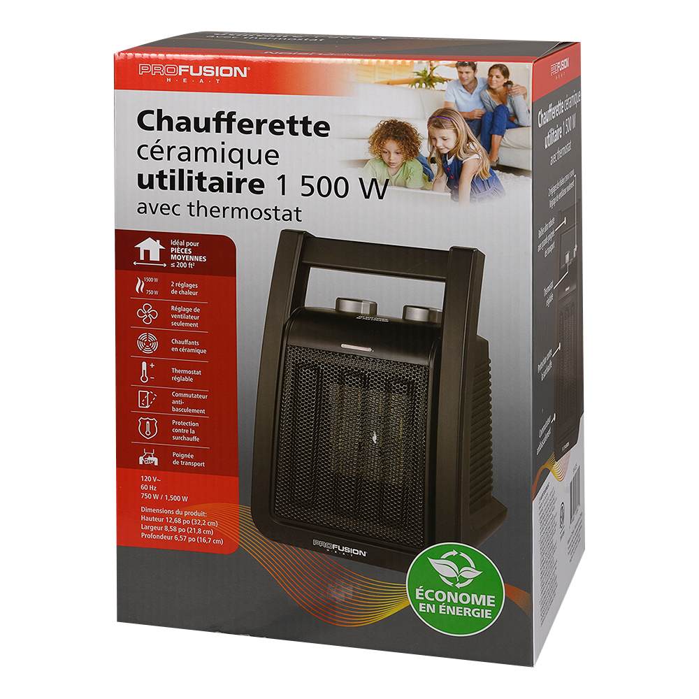Chaufferette électrique d'appoint à céramique 750 W / 1 500 W