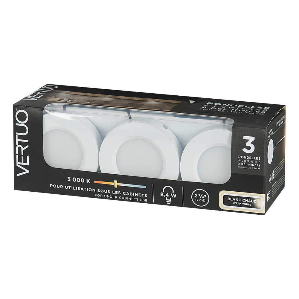 Rondelles d'éclairage à DEL blanc chaud Pqt/3