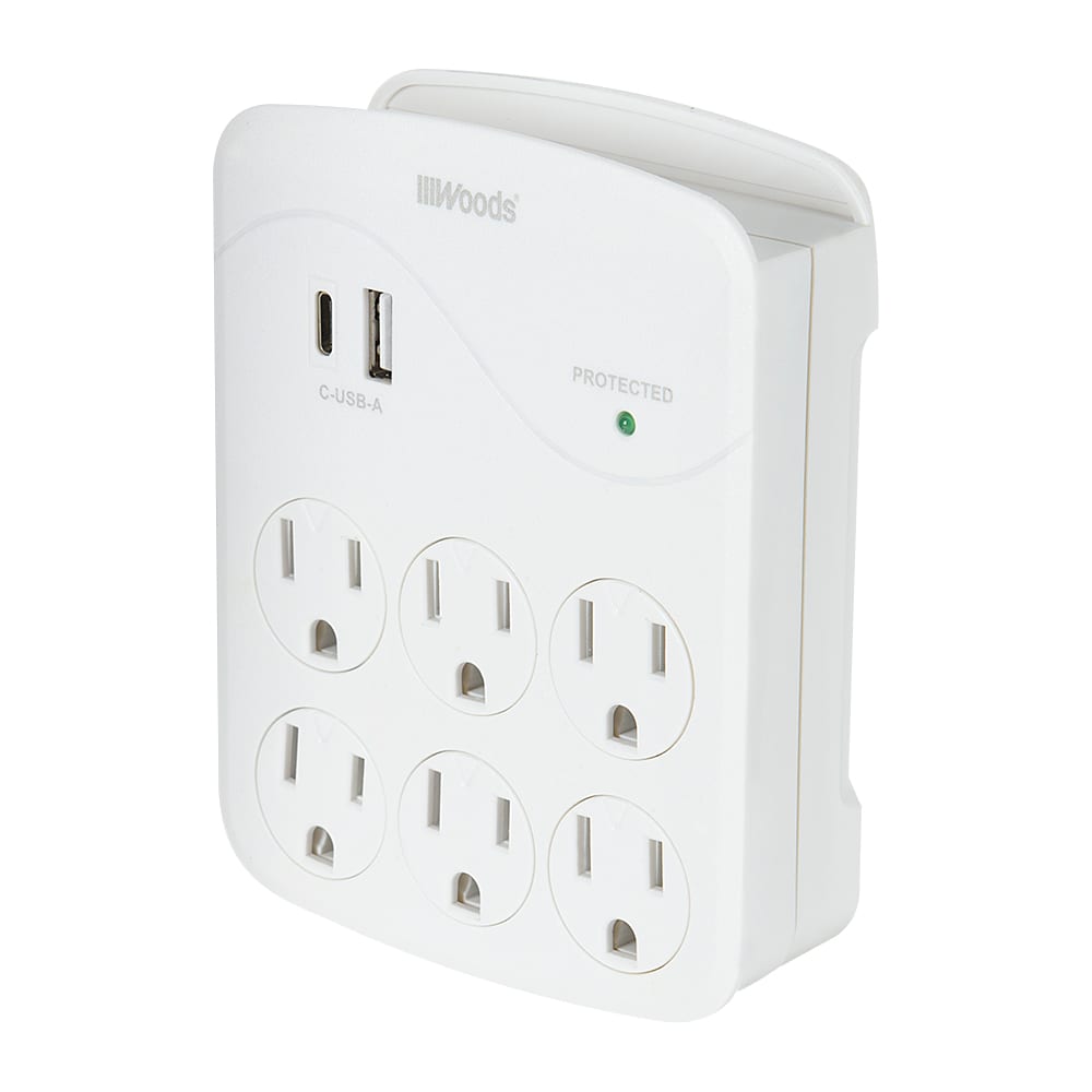 6-Outlet and 2-USB Ports Wall Adapter White