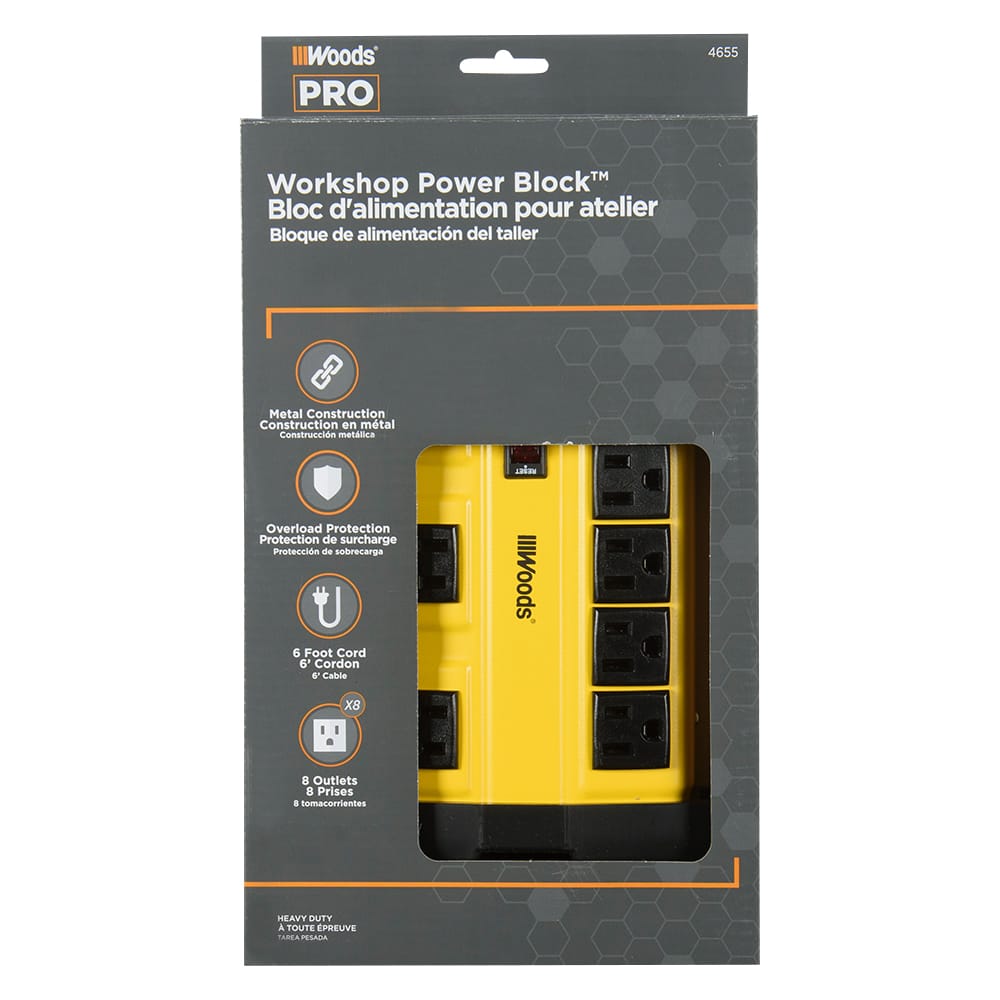 Barre d'alimentation jaune à 8 prises 6 pi