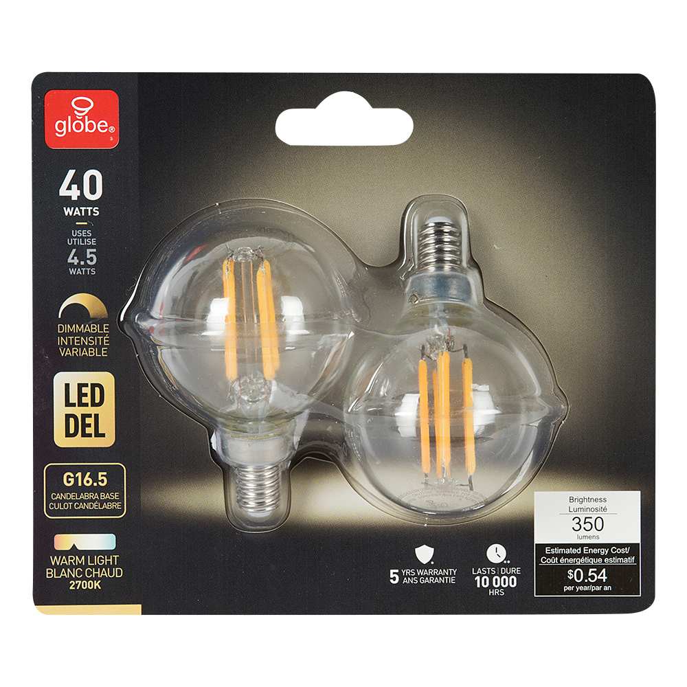 Ampoules DEL G16,5 claire 4,5 W Pqt/2