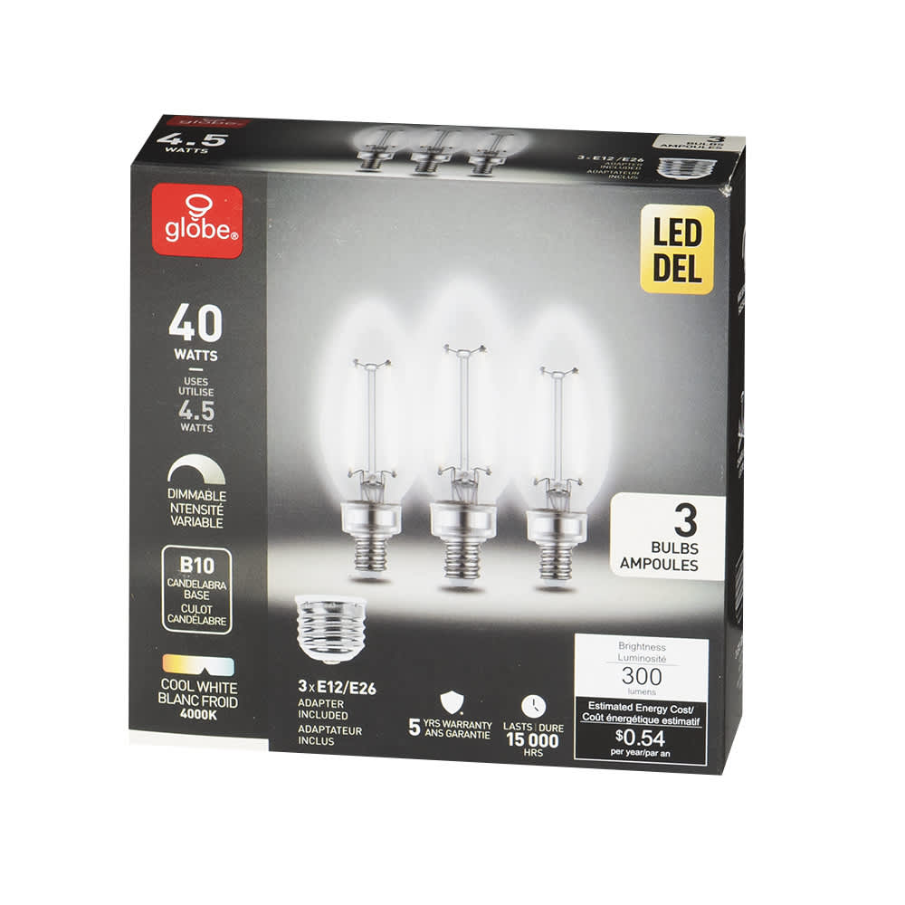 B10 Daylight LED Light Bulb 4.5&nbsp;W Pkg/3