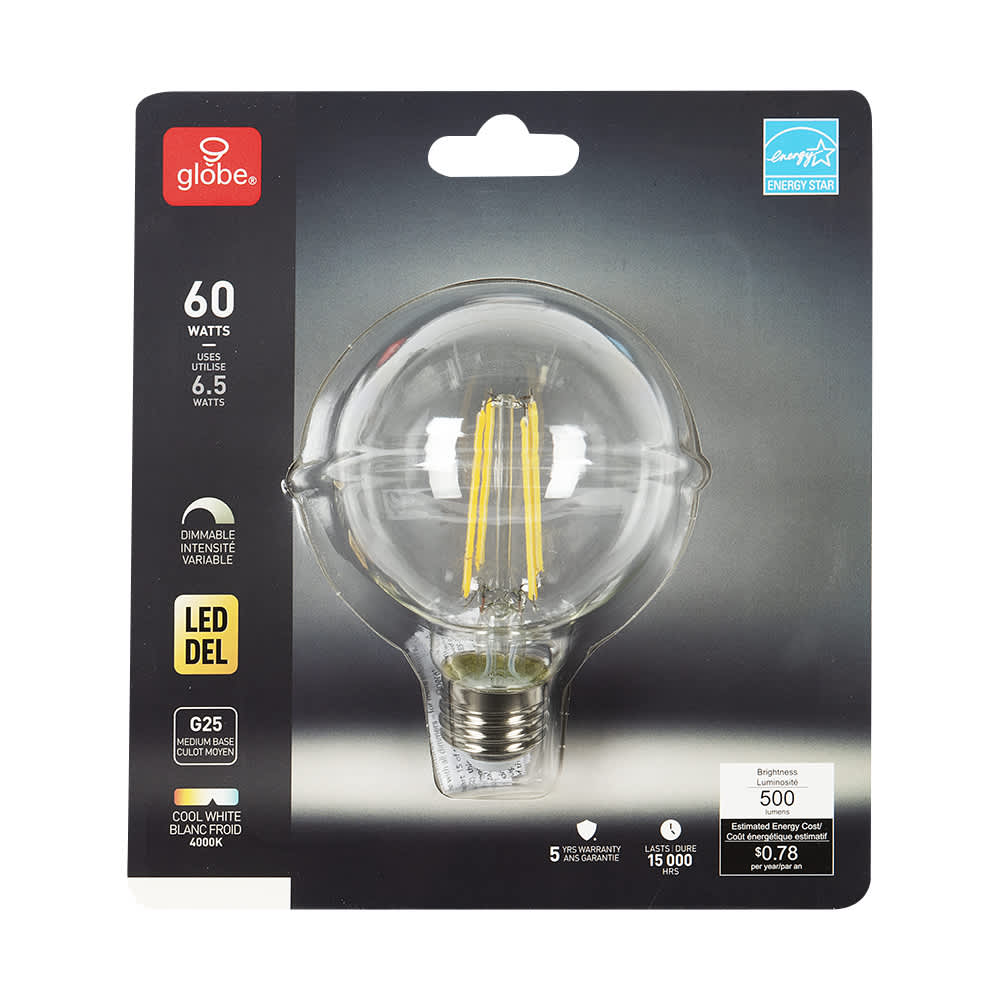 Ampoule DEL G25 blanc froid 6,5&nbsp;W