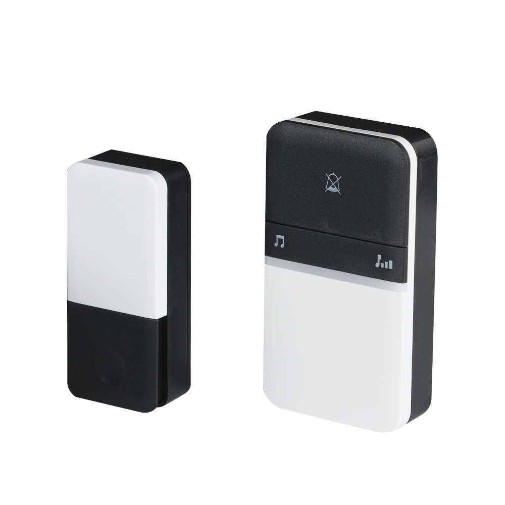 Carillon et bouton de sonnette sans fil branchable blanc et noir