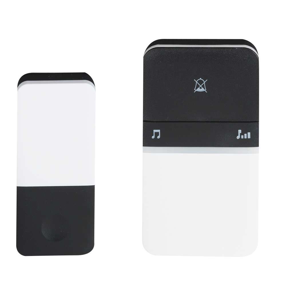 Carillon et bouton de sonnette sans fil branchable blanc et noir