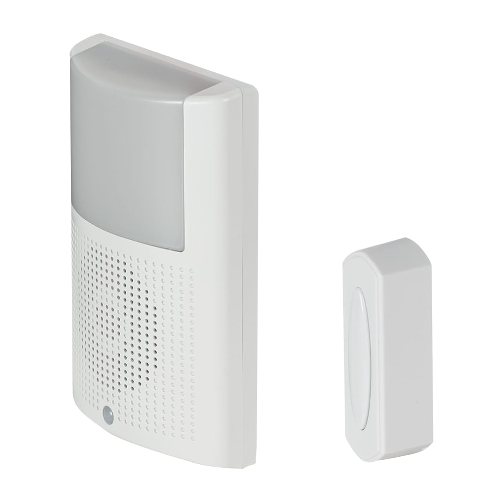 Carillon avec veilleuse et bouton de sonnette sans fil branchable blanc