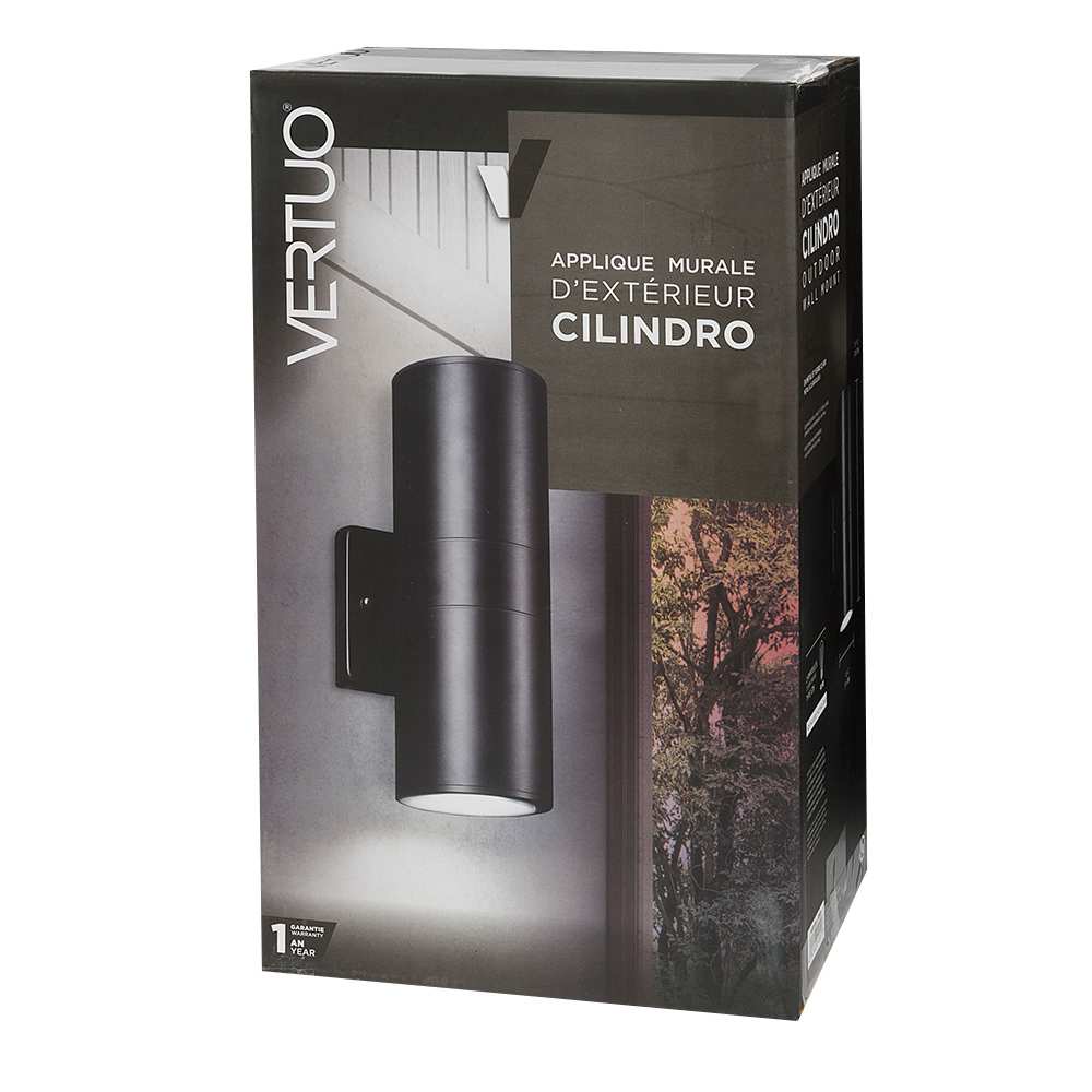 Applique murale d'extérieur Cilindro noire 2 lumières VERTUO