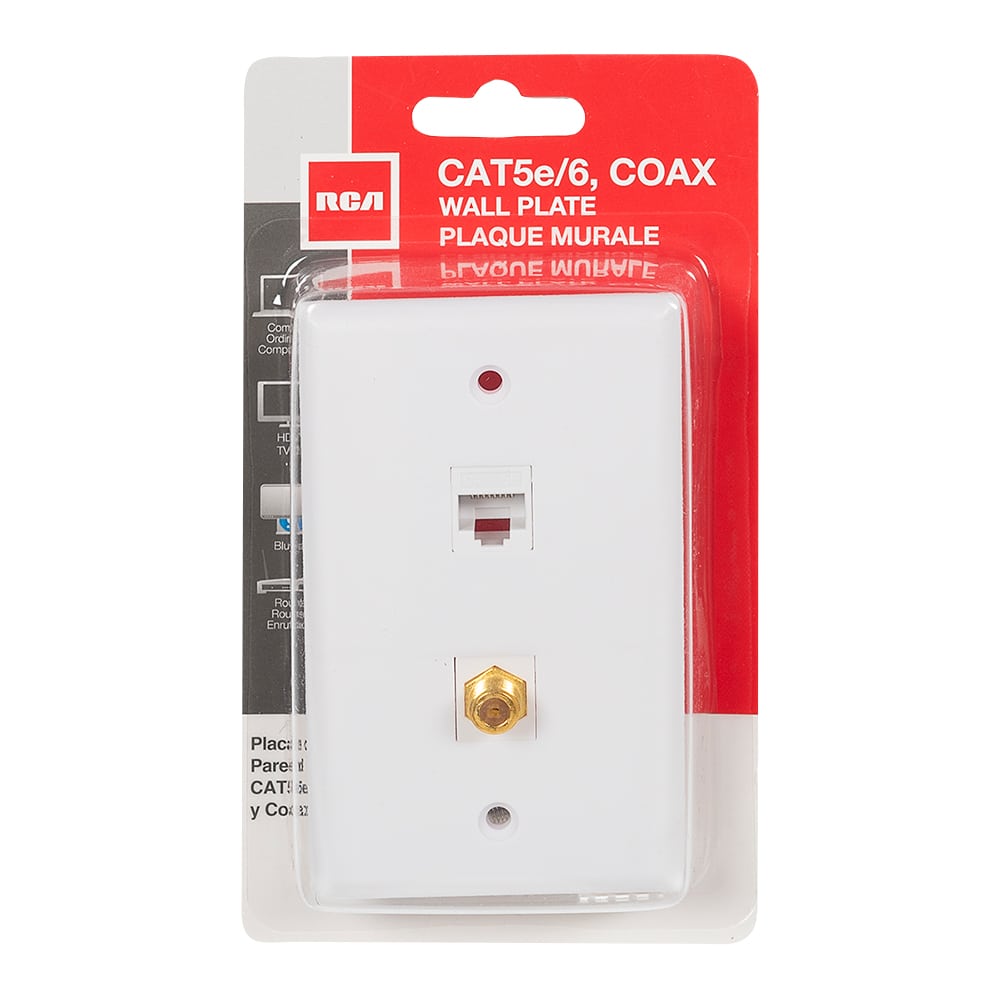 Plaque murale double pour câble réseau et coaxial