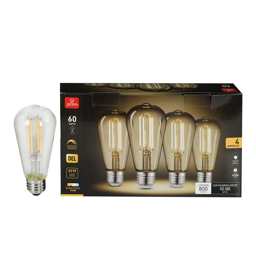 Ampoule DEL ST19 blanc chaud 8 W Pqt/4