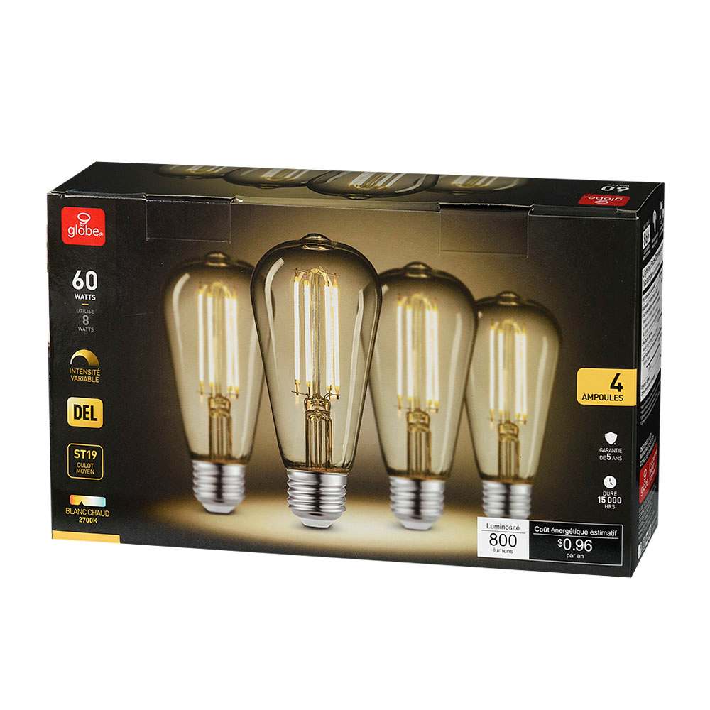 Ampoule DEL ST19 blanc chaud 8 W Pqt/4