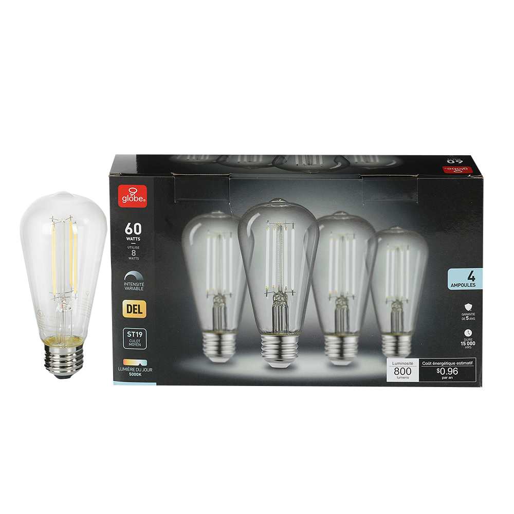 ST19 Daylight LED Light Bulb 8&nbsp;W Pkg/4