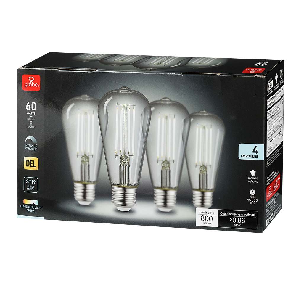 ST19 Daylight LED Light Bulb 8&nbsp;W Pkg/4
