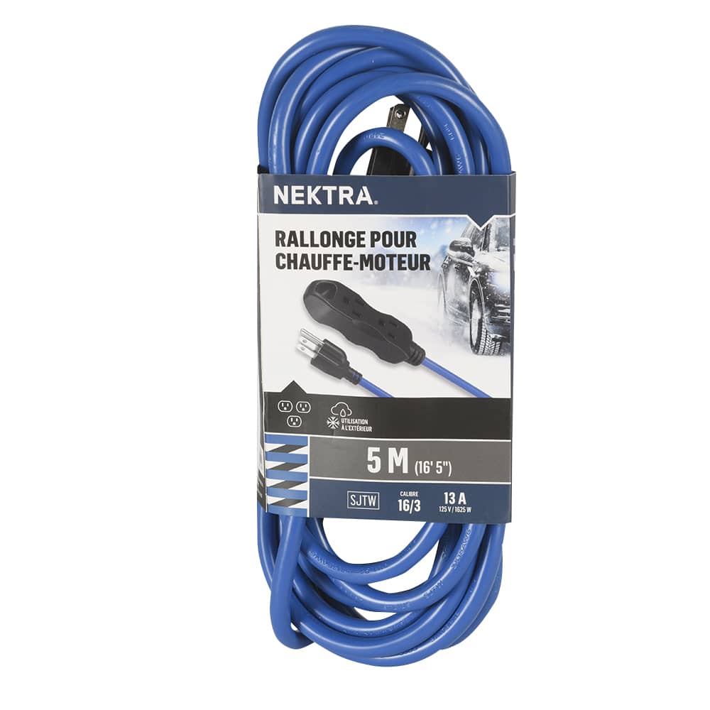 NEKTRA Block Heater Outdoor Extension Cord 5 m