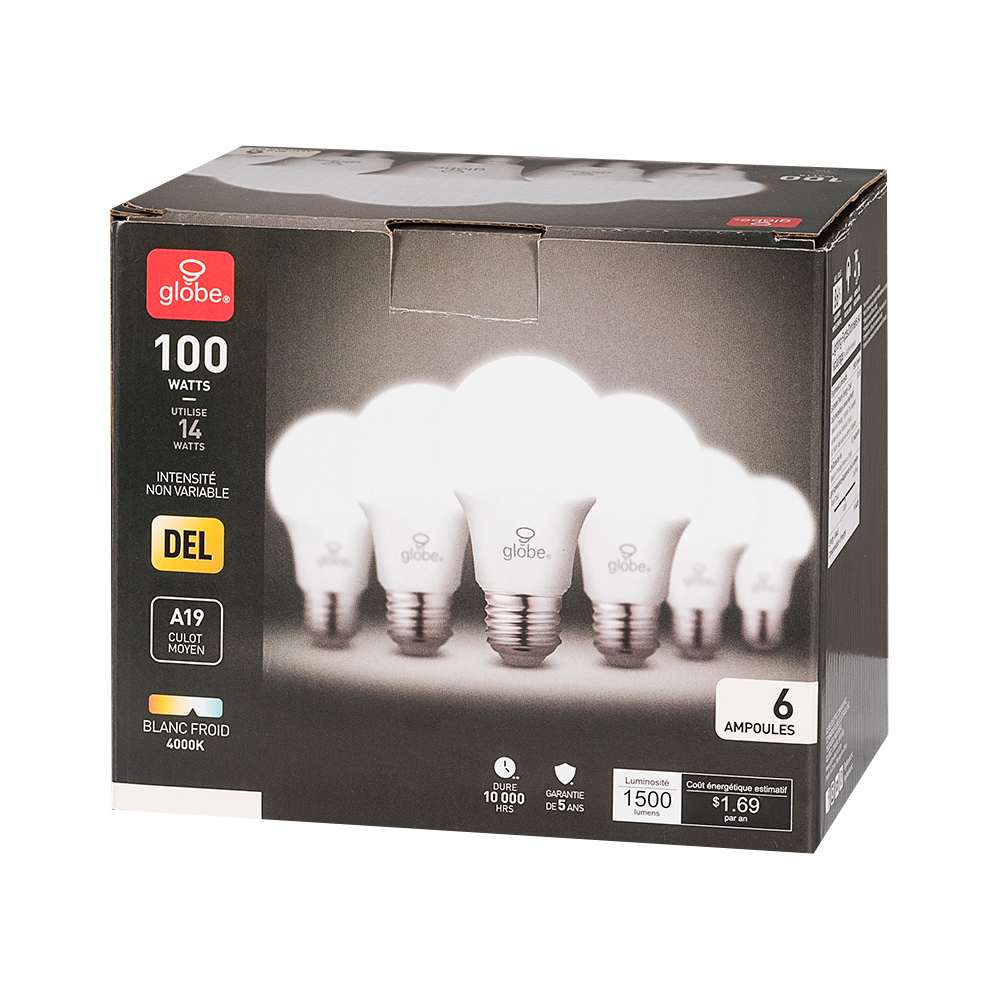A19 LED Light Bulbs 14&nbsp;W Cool White Pkg/6