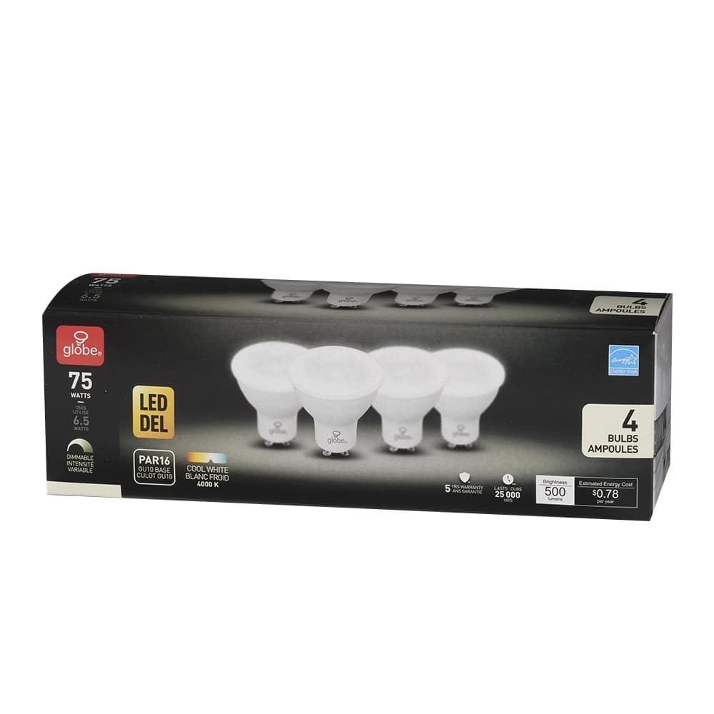 Ampoule-réflecteur DEL GU10 PAR16, 6,5&nbsp;W blanc froid Pqt/4