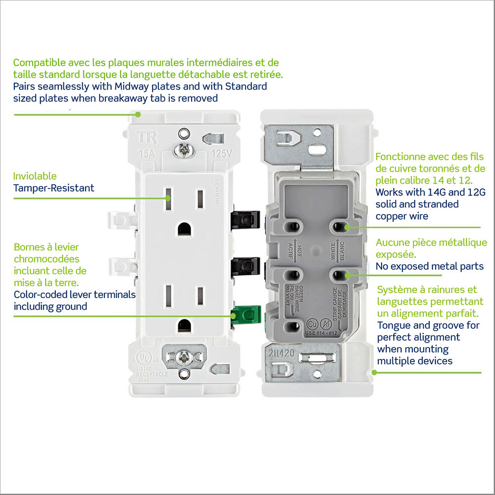 Prise de courant 15 A sécurisée Decora Edge