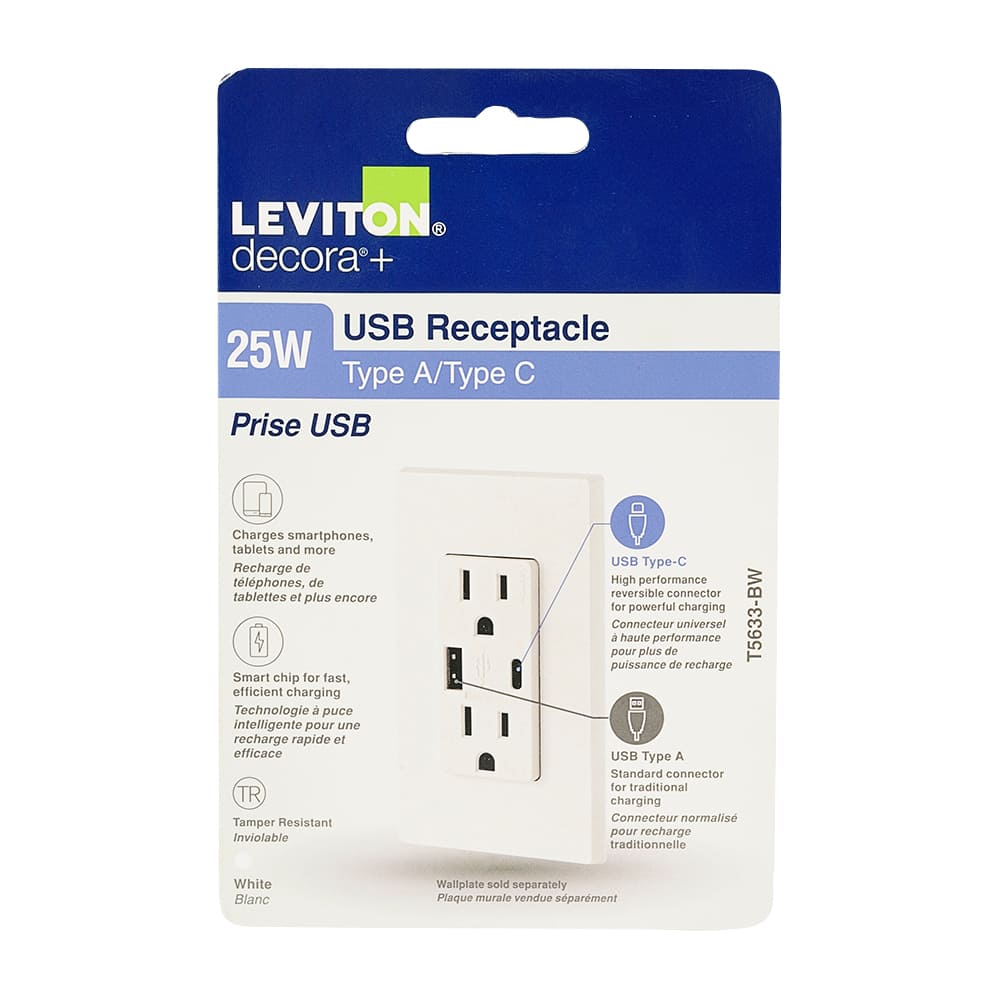 Prise de courant 15 A sécurisée Decora + 2 prise USB