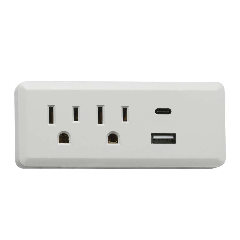Multiprise murale blanche à 2 prises et  2 ports USB