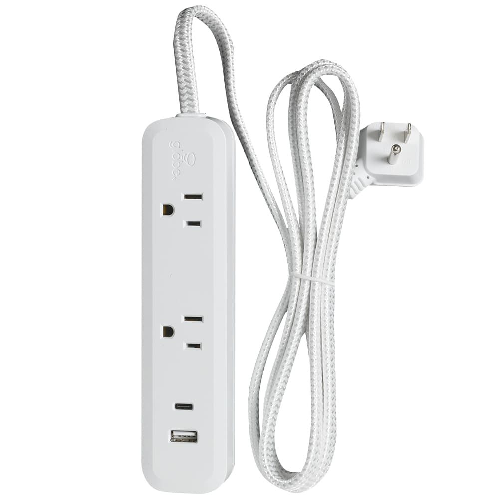 2-Outlet and 2-USB Ports Power Bar White 6 ft.