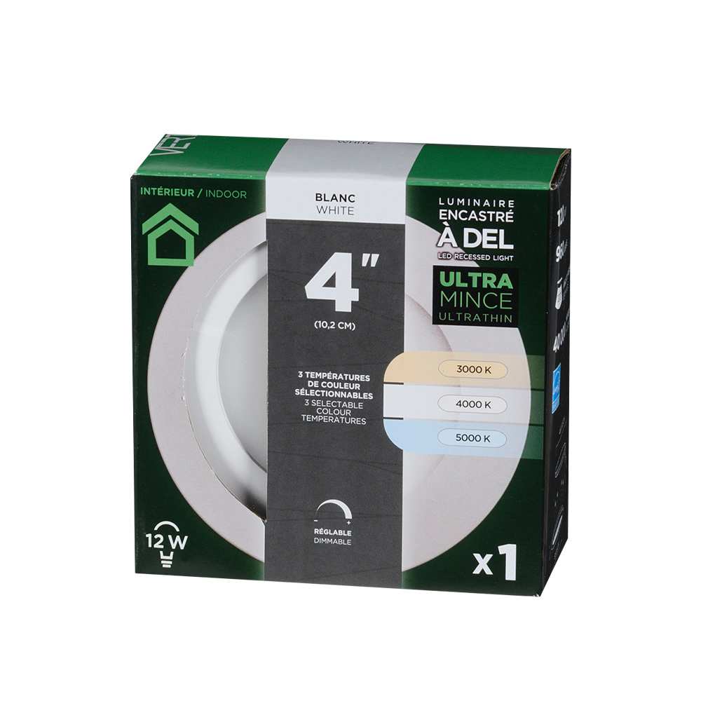 Encastré DEL ultramince blanc 4&nbsp;po VERTUO