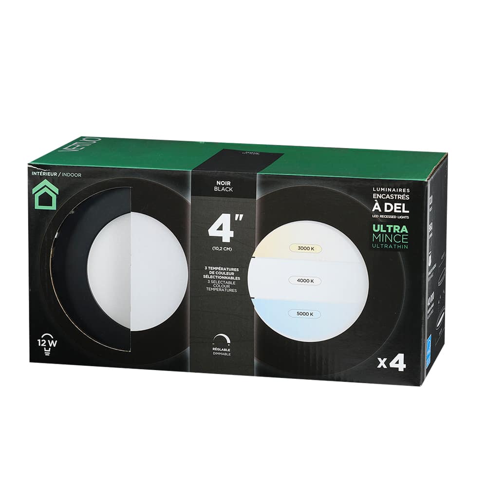 Encastrés DEL ultraminces noir 4&nbsp;po Pqt/4 VERTUO