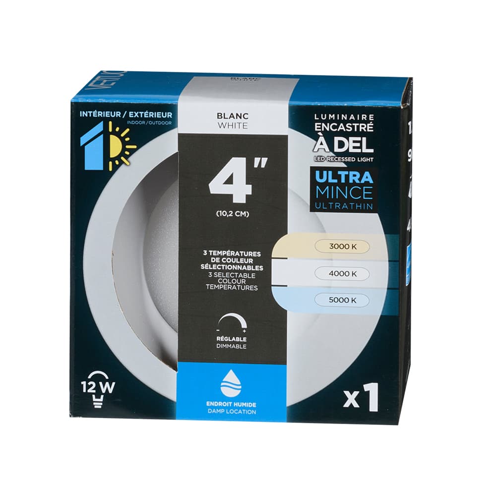 Encastré DEL ultramince blanc 4&nbsp;po VERTUO