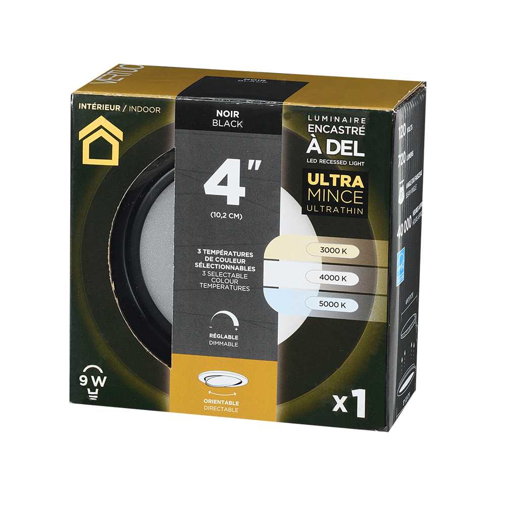 Encastré DEL ultramince noir 4&nbsp;po VERTUO