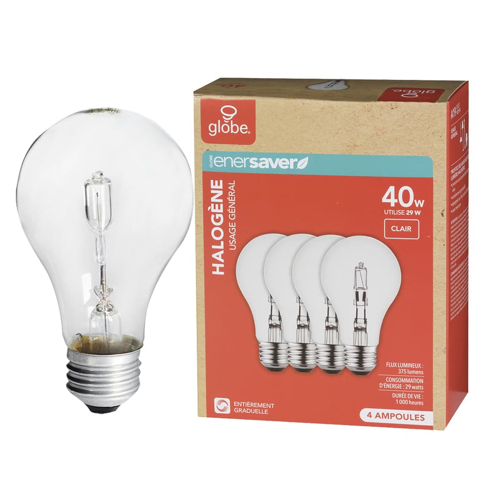 A19 Halogen Light Bulbs 29&nbsp;W Pkg/4