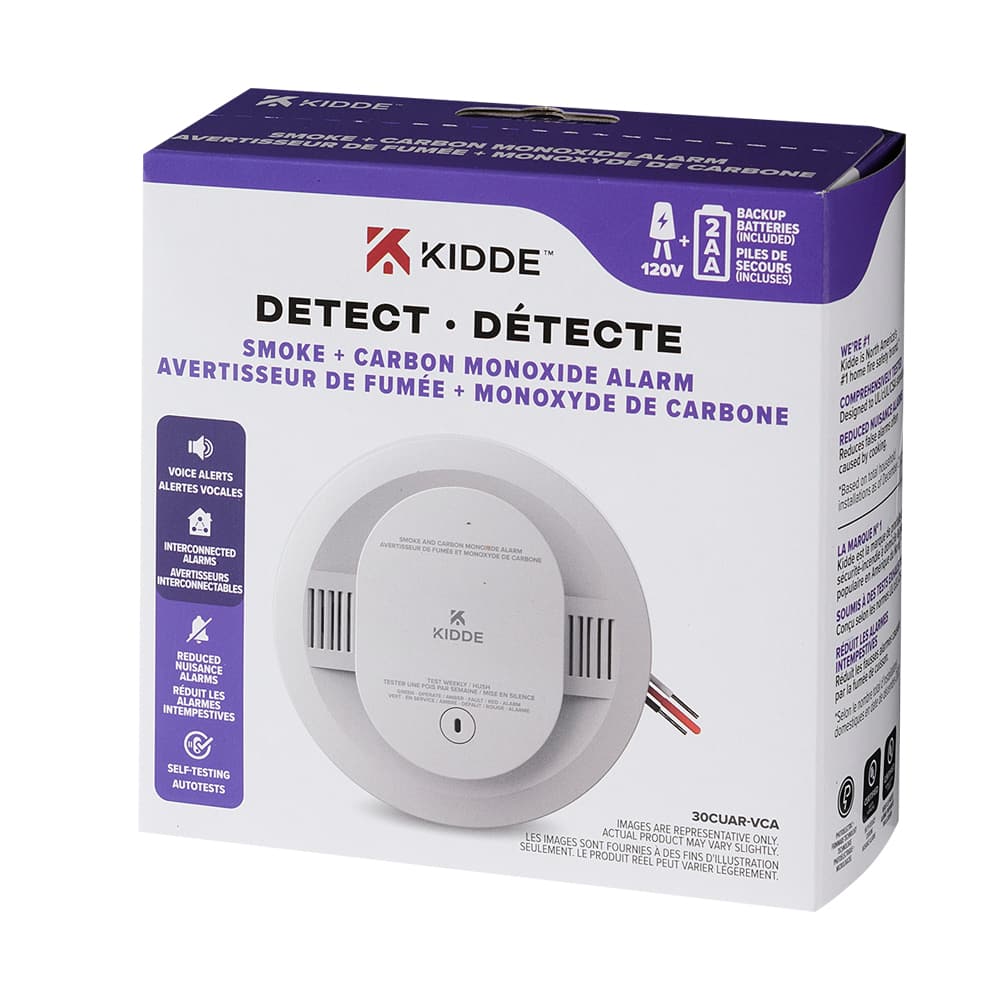 Avertisseur de fumée et de monoxyde de carbone vocal 120 V et pile