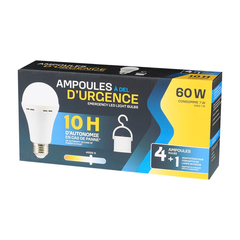 Ampoules d'urgence à DEL convertibles 7 W Pqt/4