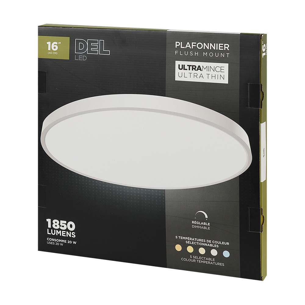 Plafonnier DEL ultramince blanc 16 po VERTUO