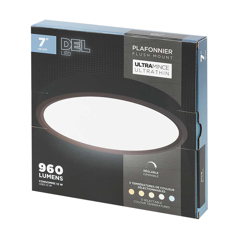 Plafonnier DEL ultramince noir 7 po VERTUO