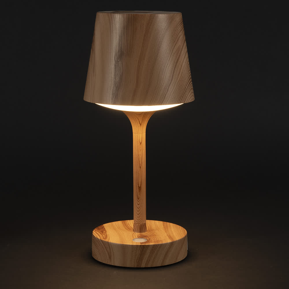 VERTUO Rechargeable Table Lamp with USB Cable Wood Effect & White