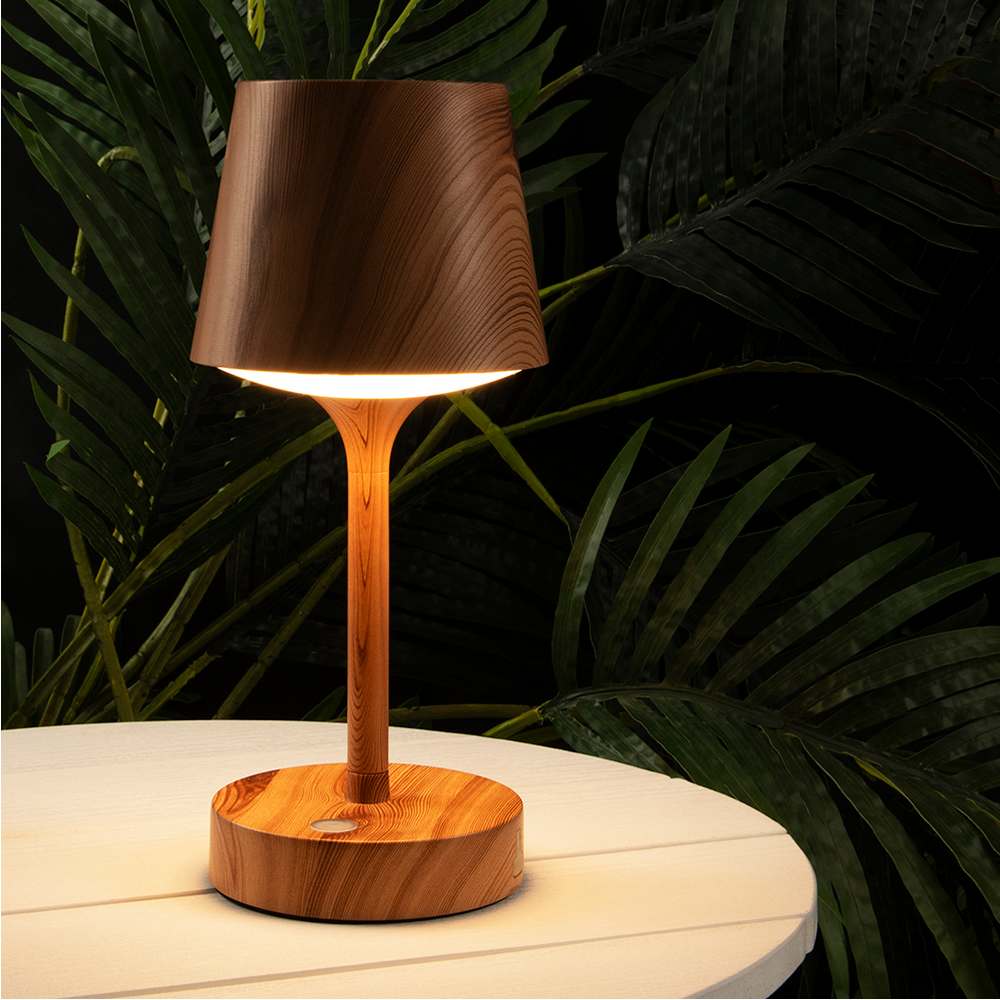 VERTUO Rechargeable Table Lamp with USB Cable Wood Effect & White