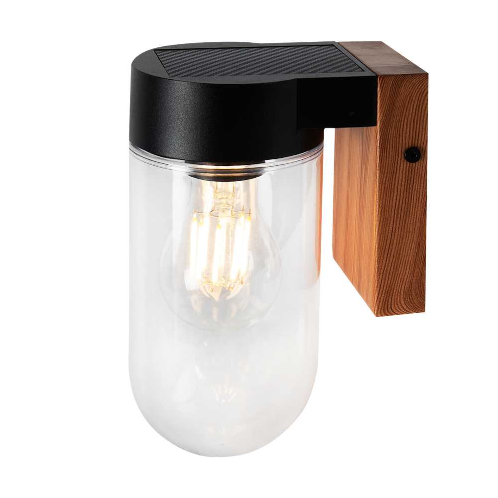 Lampe murale à énergie solaire Stéphanie aspect bois et noir VERTUO