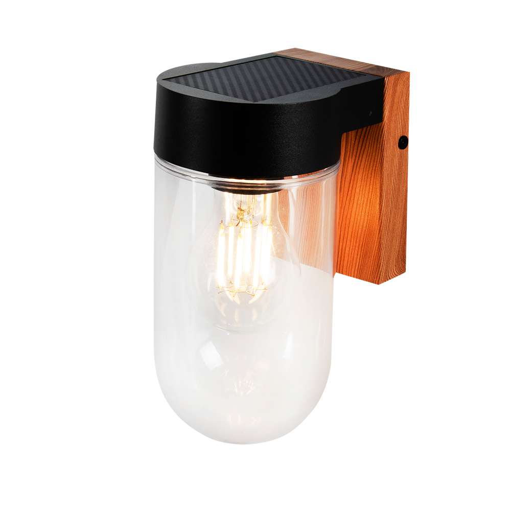 VERTUO Stéphanie Solar Wall Light Wood Effect & Black