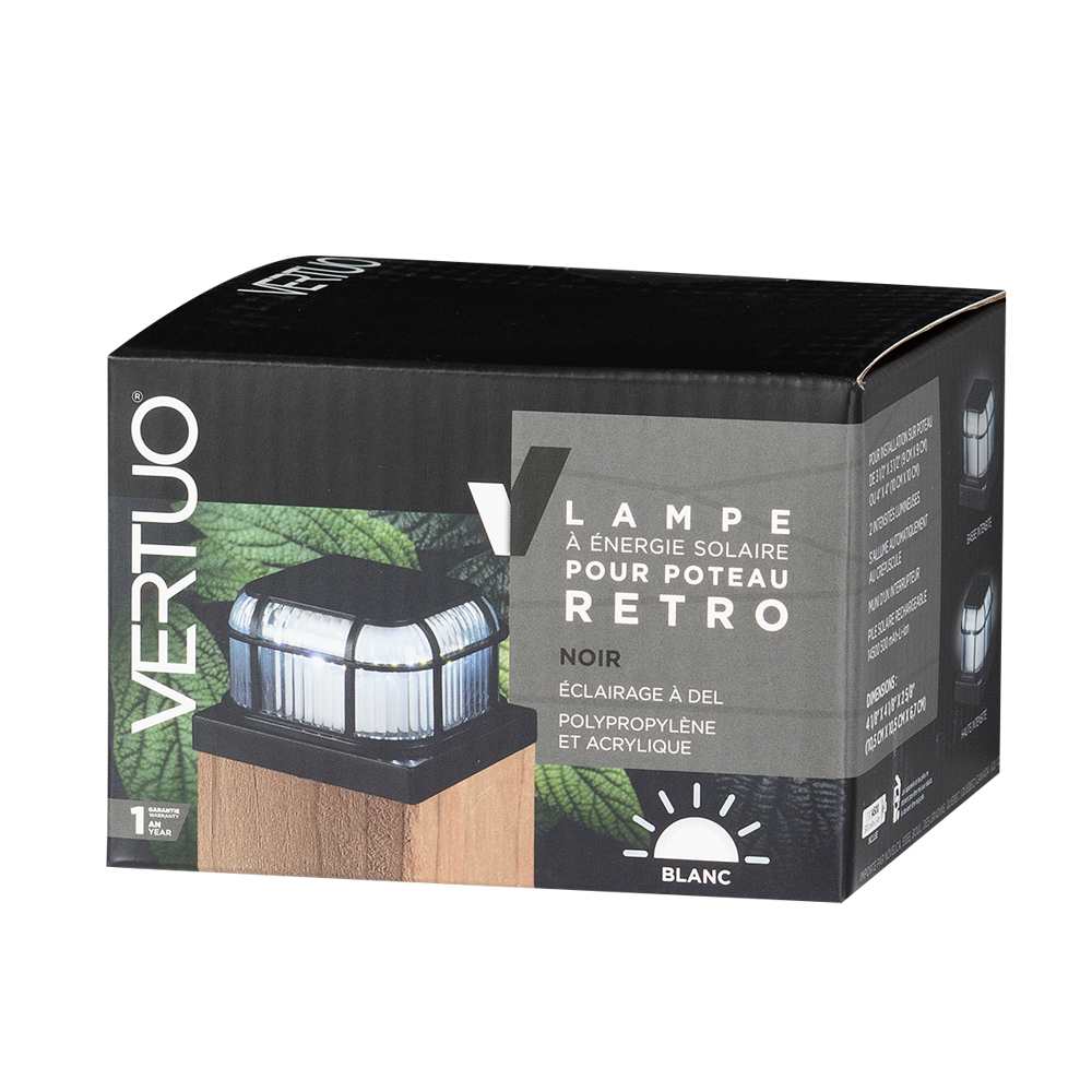 Lampe à énergie solaire pour poteau noire Retro VERTUO