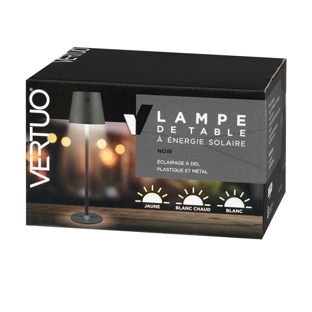 Lampe de table noire à énergie solaire VERTUO
