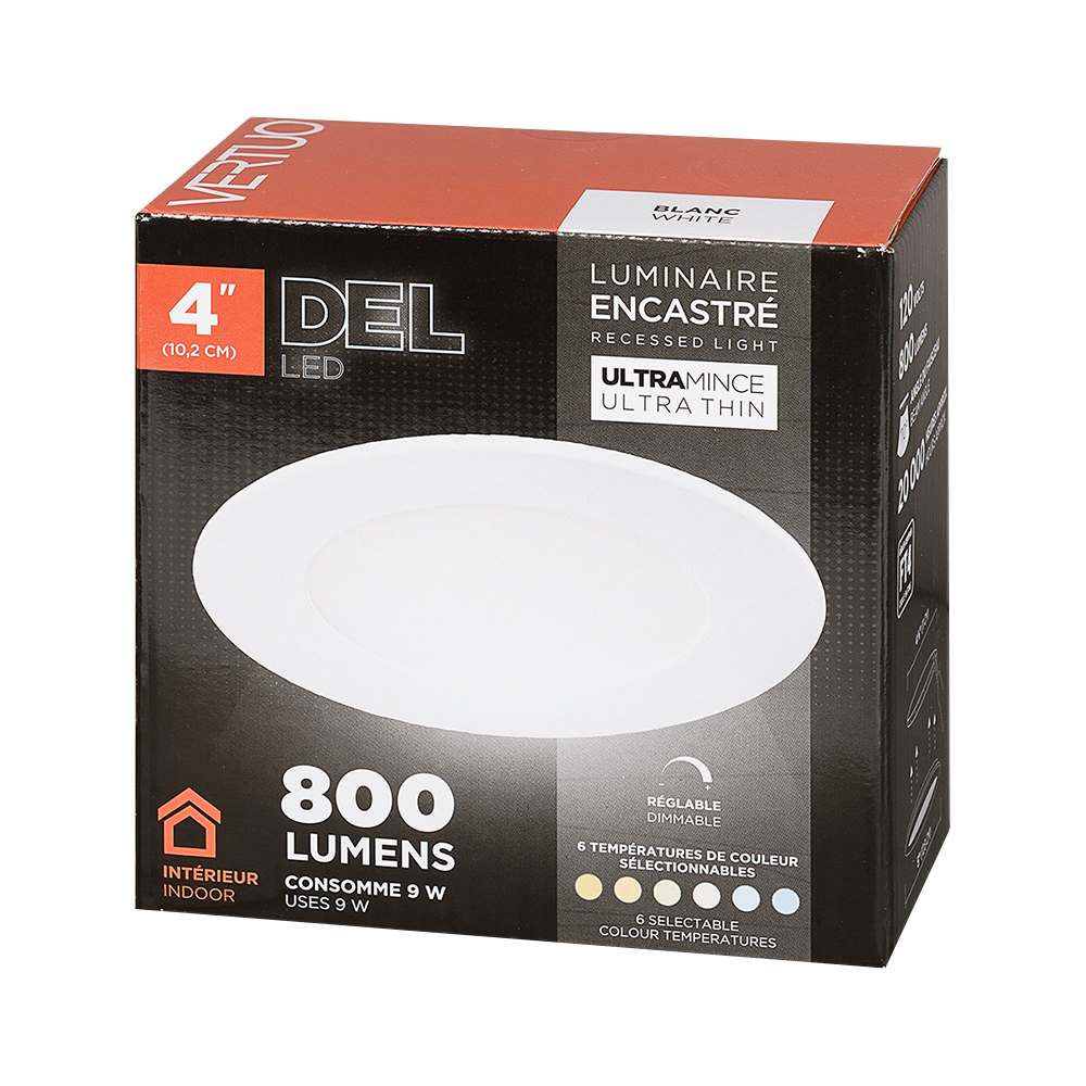 Encastré DEL ultramince blanc 4&nbsp;po VERTUO