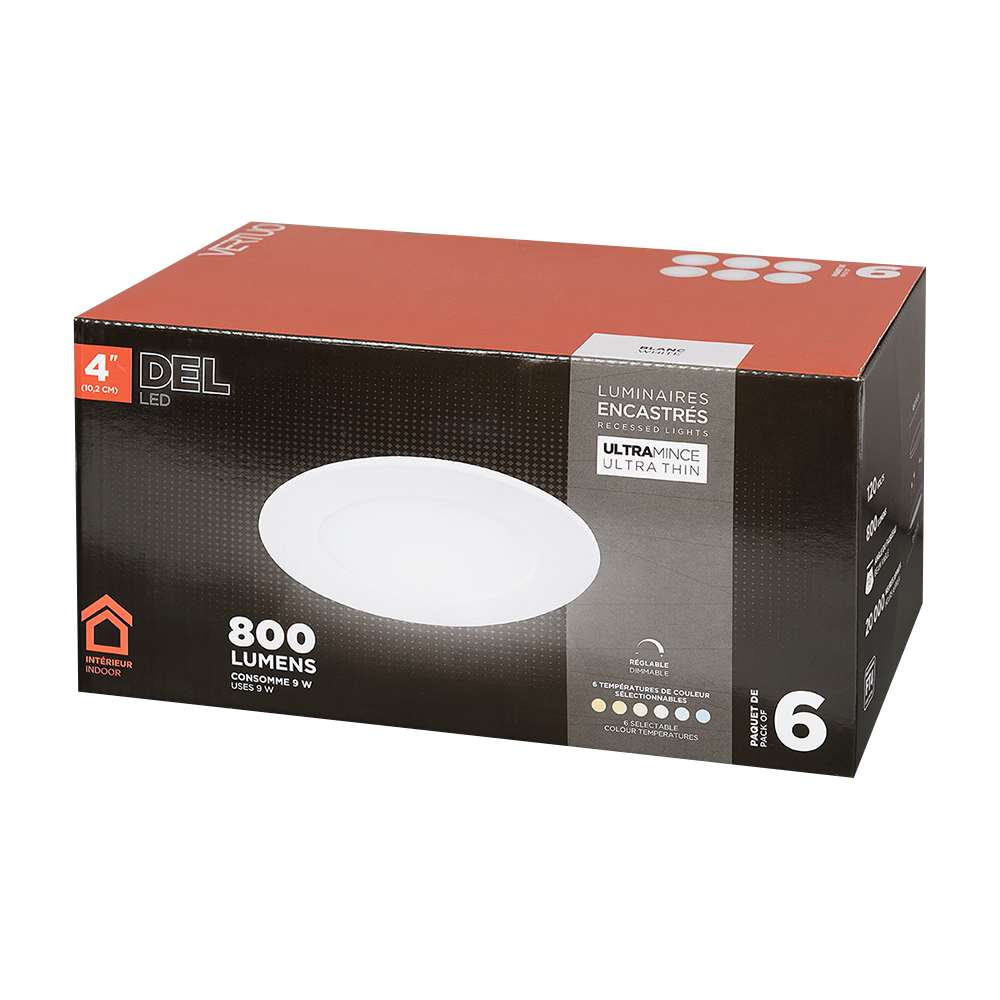 Encastrés DEL ultraminces blanc 4&nbsp;po Pqt/6 VERTUO
