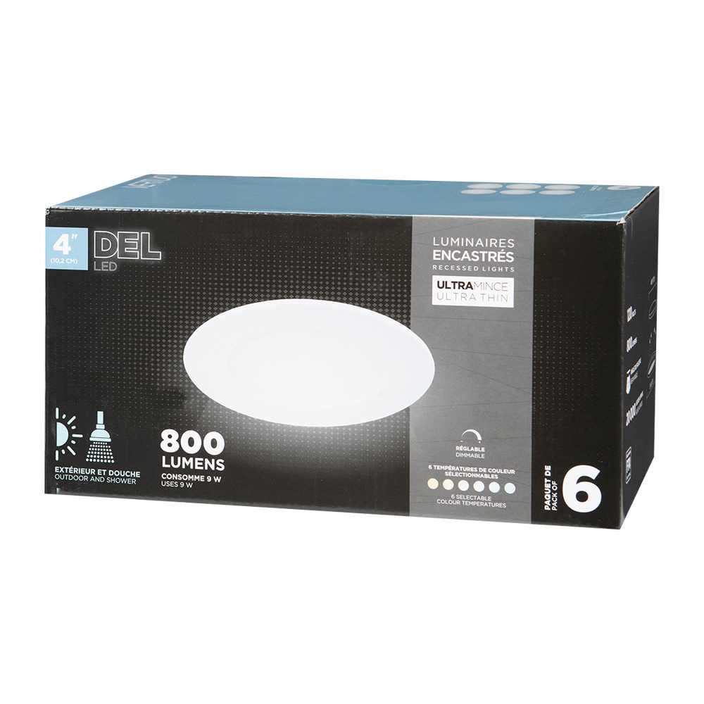 Encastrés DEL ultraminces pour l'extérieur blanc 4&nbsp;po Pqt/6 VERTUO
