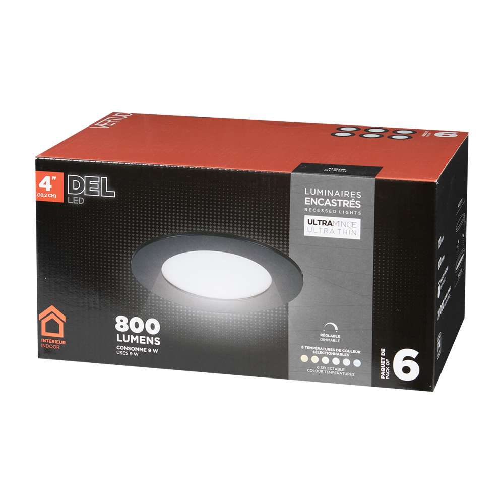 Encastrés DEL ultraminces noir 4 po Pqt/6 VERTUO
